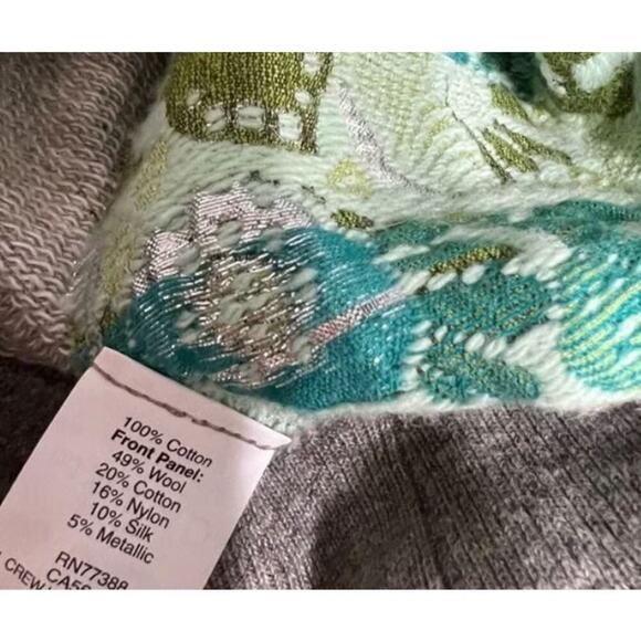 J. Crew Gray Sea Green Floral Brocade Crewneck Longsleeve Wool Sweatshirt Small - Picture 4 of 5